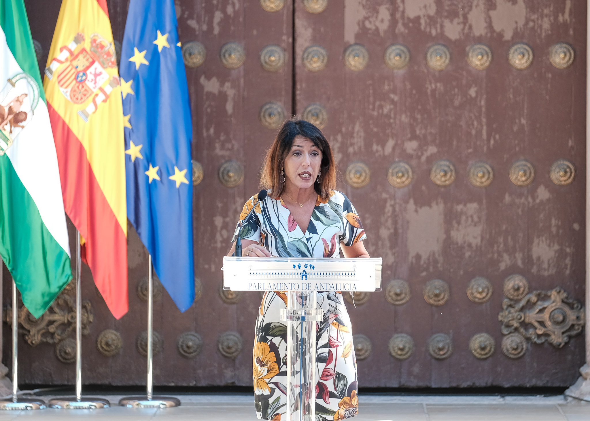  La presidenta del Parlamento de Andaluca, Marta Bosquet, pronuncia unas palabras en el acto de homenaje por el nacimiento de Blas Infante  