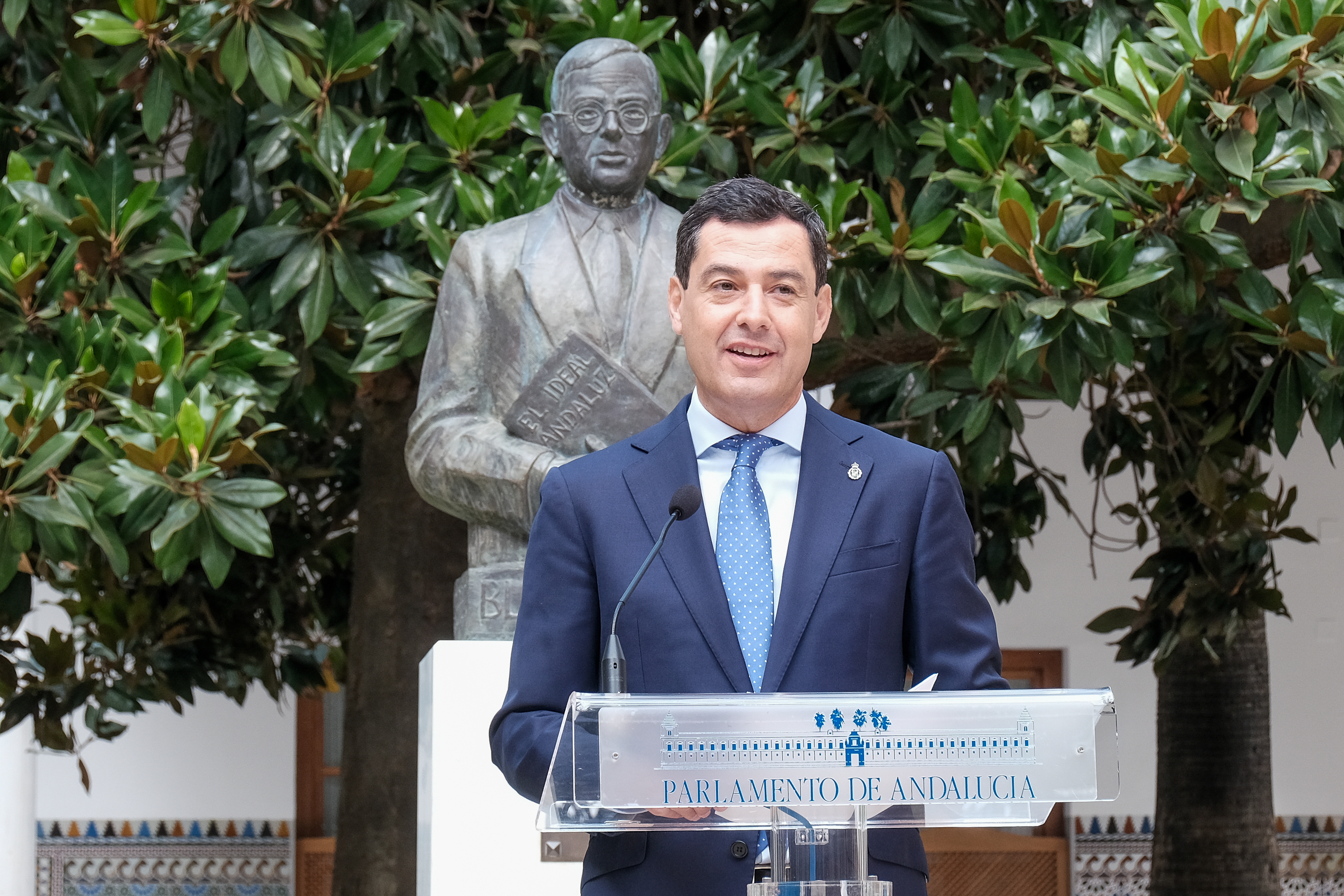  El presidente de la Junta de Andaluca en funciones, Juan Manuel Moreno, durante su intervencin en el acto en homenaje a Blas Infante