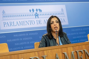 La presidenta del Parlamento, Marta Bosquet, en la rueda de prensa celebrada tras la Mesa del jueves 3