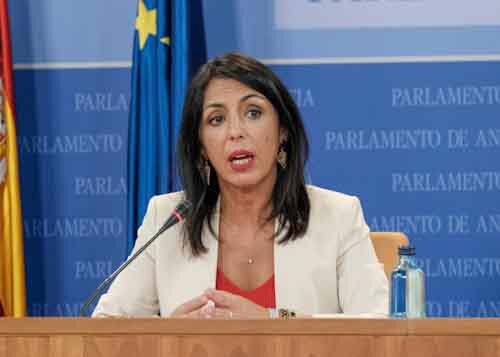 La presidenta del Parlamento de Andalucía, Marta Bosquet, en rueda de prensa