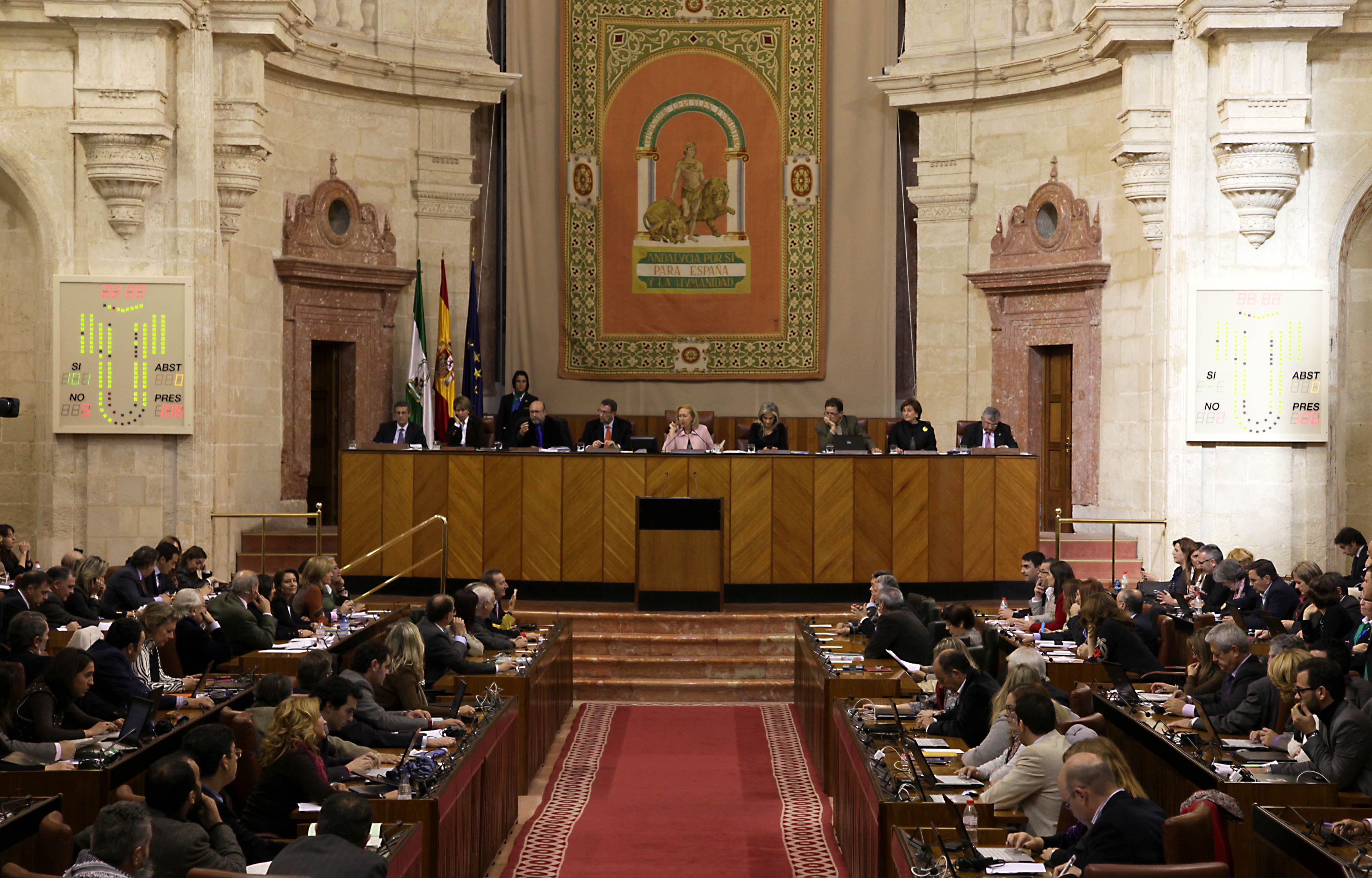 El Pleno del Parlamento, durante la primera de las votaciones celebradas en la jornada de hoy para aprobar las secciones del proyecto de Ley del Presupuesto