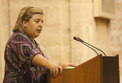 La consejera de Gobernación, Clara Aguilera, se dirige al Pleno