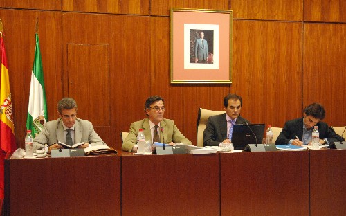 La Mesa de la Comisión de Economía y Hacienda durante la comparecencia de Rafael Navas