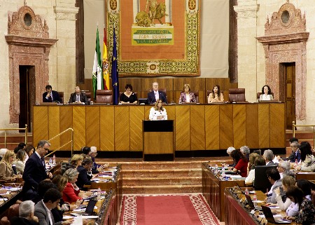 El Pleno del Parlamento de Andaluca, durante la primera intervencin de la presidenta de la Junta en el debate sobre estado de la Comunidad Autnoma