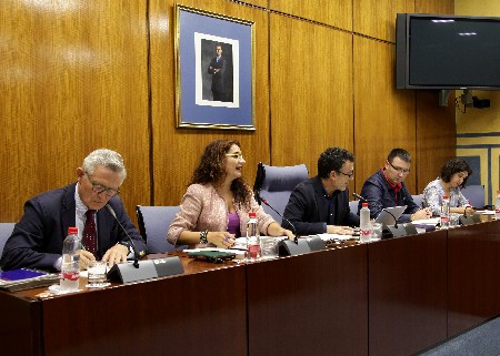 Mara Jess Montero, con los miembros de la Mesa de la Comisin de Hacienda y Administracin Pblica