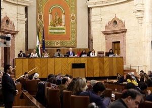 El presidente del Parlamento, Juan Pablo Durn, da lectura a una declaracin institucional para la proteccin de la infancia ante todo tipo de violencia