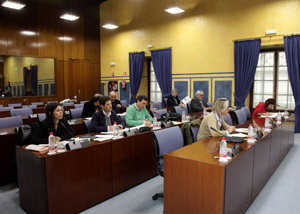 Diputados de la Comisin de Control de la RTVA y sus Sociedades Filiales, durante una de las intervenciones de Joaqun Durn