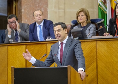   Juan Manuel Moreno, candidato a la Presidencia de la Junta de Andaluca, durante el debate de investidura