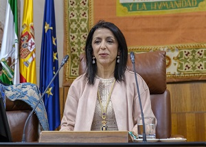 La presidenta del Parlamento, Marta Bosquet, se dispone a pronunciar su discurso en el Pleno Institucional con motivo del Da de Andaluca