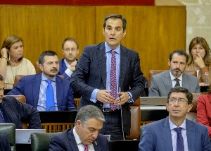  El portavoz del Grupo parlamentario Popular, Jos Antonio Nieto, formula una pregunta a Juan Manuel Moreno