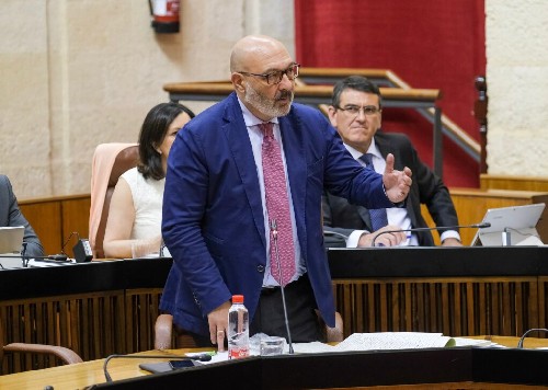 El portavoz de Vox, Alejandro Hernndez, formula su pregunta al presidente de la Junta de Andaluca 