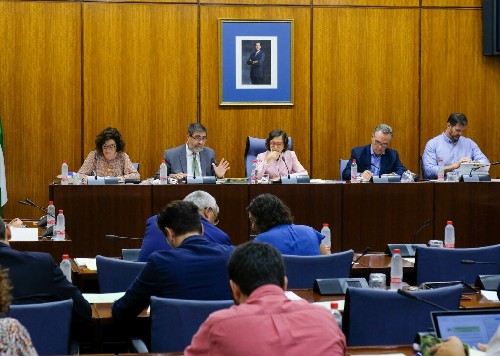 La Mesa de la Comisin de Hacienda durante la intervencin del presidente de la Cmara de Cuentas 