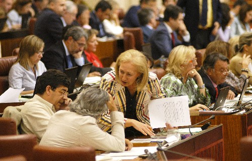 La presidenta del Parlamento, Fuensanta Coves, consulta con el Grupo parlamentario IU LV-CA antes de la votacin
