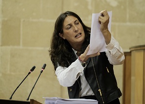  Mara Dolores Lpez, del Grupo Popular, muestra un documento durante su intervencin en el Pleno