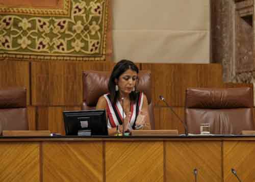La presidenta del Parlamento, Marta Bosquet, tras la lectura de la declaracin institucional 