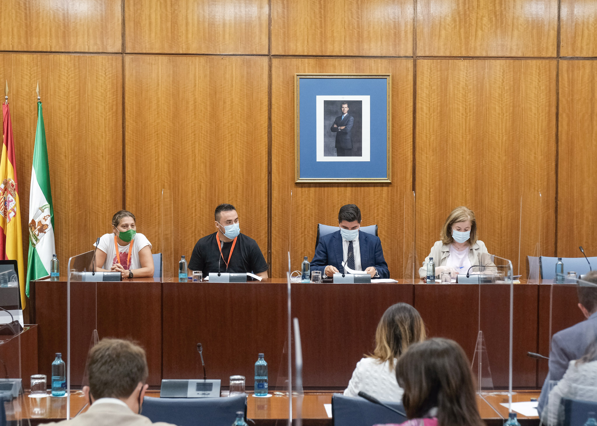   La Mesa de la Comisin de Investigacin FAFFE con los primeros comparecientes citados, representantes de la Unin de Sindicatos de Trabajadoras y Trabajadores en Andaluca (USTEA) 