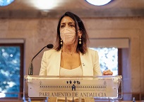  La presidenta del Parlamento, Marta Bosquet, se dirige a los medios de comunicacin tras la reunin de la Mesa