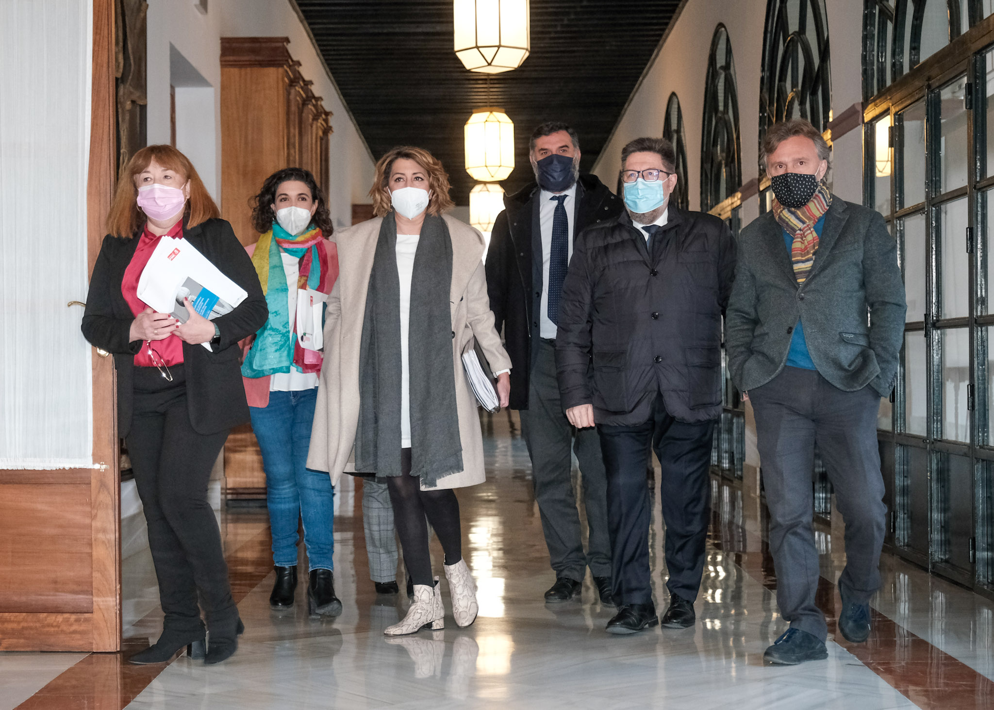 La primera compareciente citada, Susana Daz, acompaada de diputados del Grupo Parlamentario Socialista, llega a la Comisin 