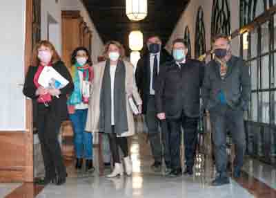 La primera compareciente citada, Susana Daz, acompaada de diputados del Grupo Parlamentario Socialista, llega a la Comisin 