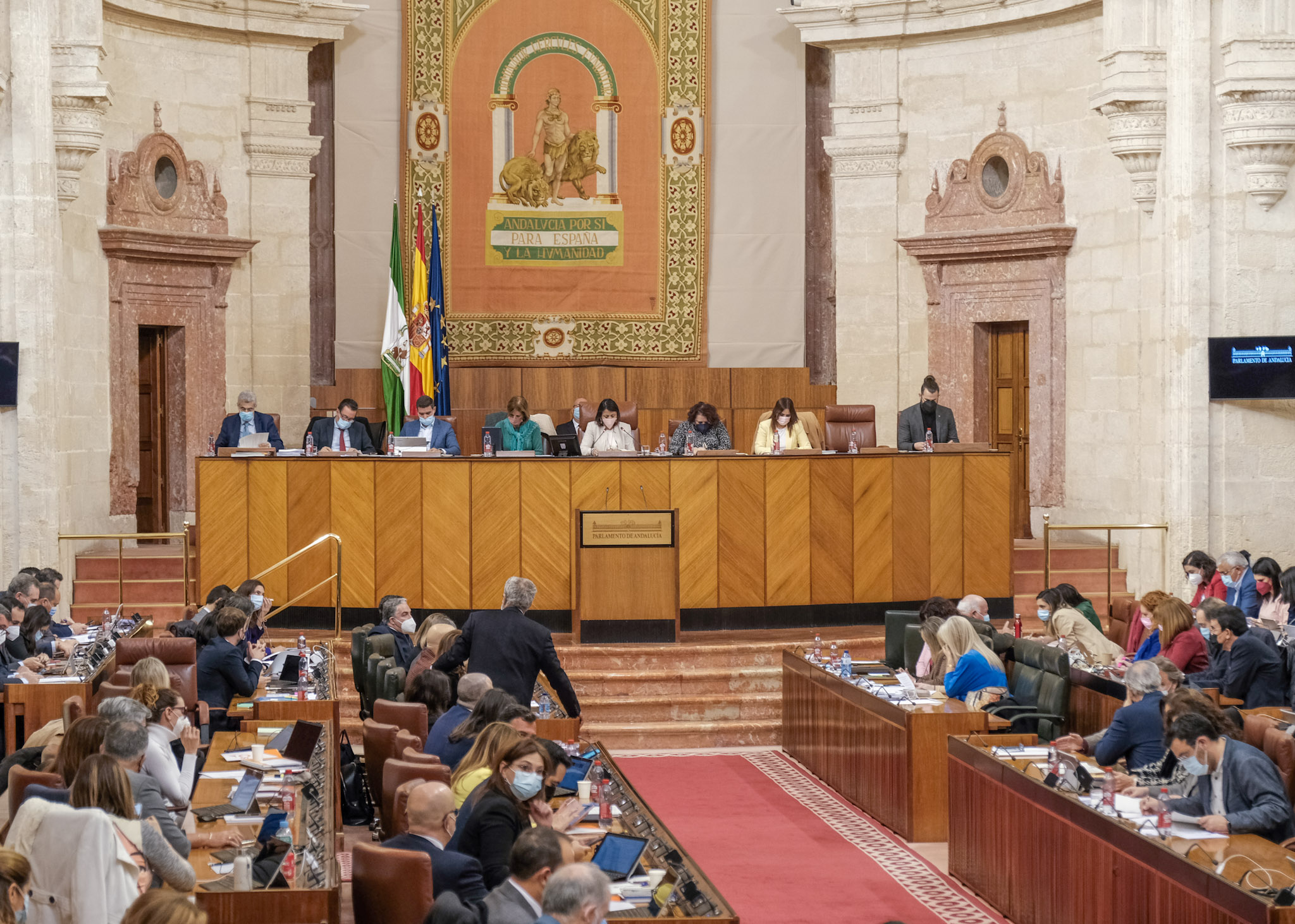 La presidenta del Parlamento, Marta Bosquet, da lectura a una declaracin institucional en reconocimiento del potencial de la provincia de Sevilla 