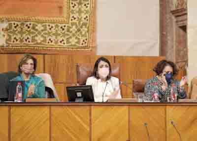 De izquierda a derecha, la vicepresidenta primera, Esperanza Oa; la presidenta del Parlamento, Marta Bosquet; y la vicepresidenta segunda, Teresa Jimnez 