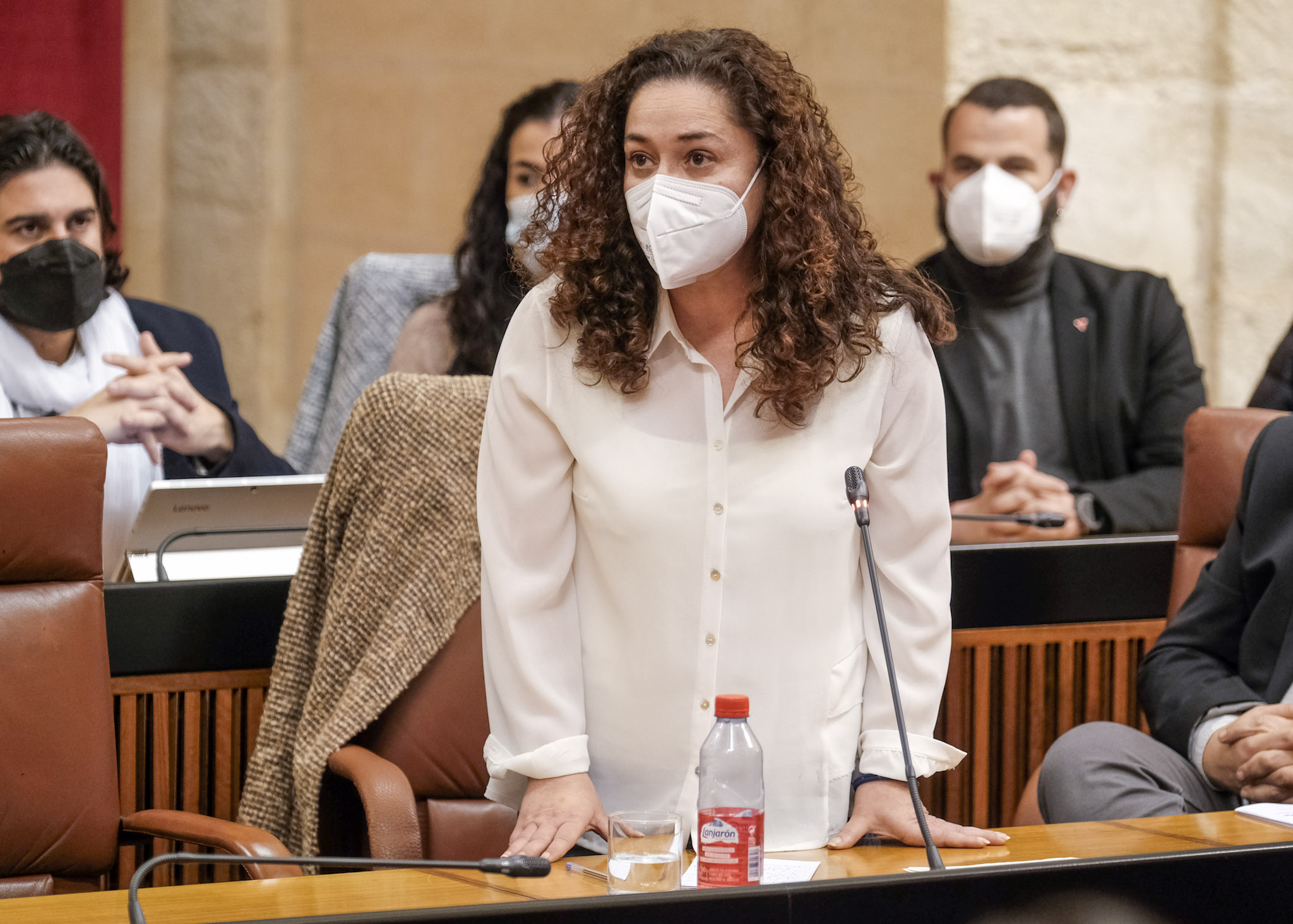  Inmaculada Nieto, de Unidas Podemos por Andaluc�a, toma la palabra en la sesi�n de control para interrogar al presidente sobre la actividad pol�tica del �ltimo mes y sus consecuencias para Andaluc�a