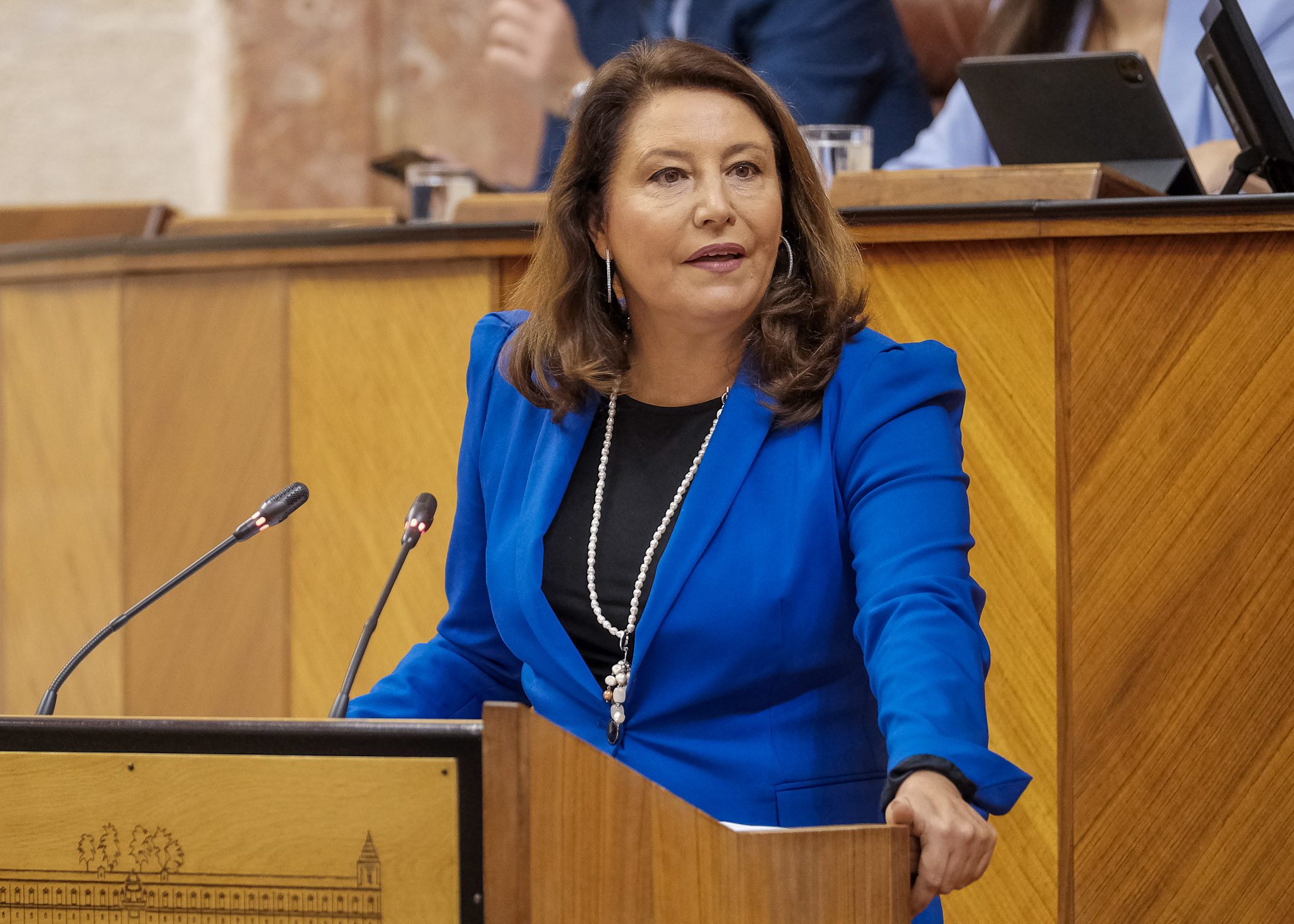  Carmen Crespo, consejera de Agricultura, Pesca, Agua y Desarrollo Rural, responde a la interpelación en materia de sequía