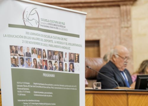 Cartel con el programa de las jornadas de Escuela Cultura de Paz en el Parlamento de Andaluca 