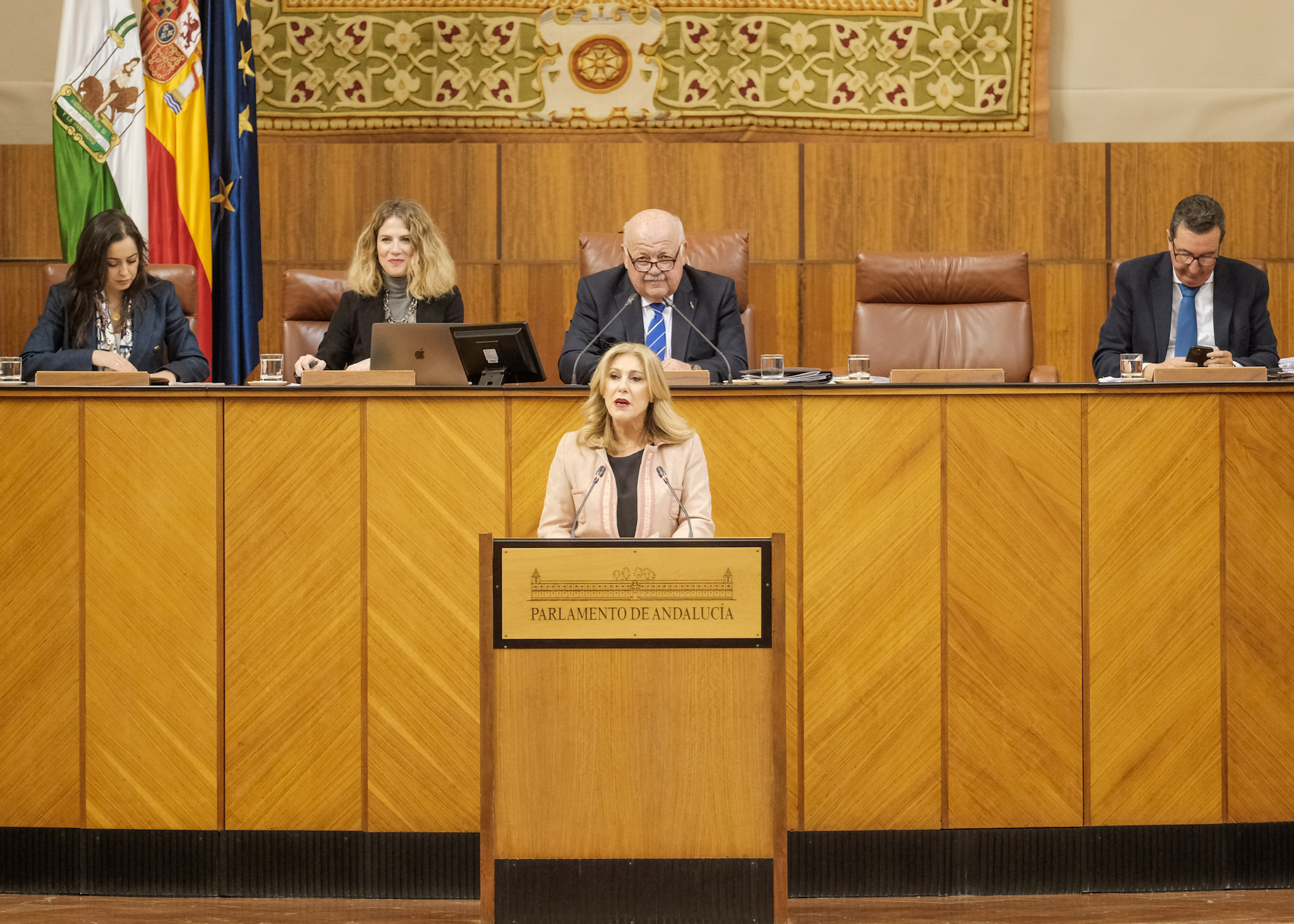 La Mesa del Parlamento de Andaluca durante la intervencin de la consejera de Economa 