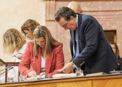 La vicepresidenta segunda, Irene Garca, y el secretario primero, Manuel Andrs Gonzlez, durante el recuento de votos 