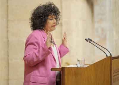Mara Isabel Mora, presidenta del Grupo Mixto-Adelante Andaluca, posiciona a su grupo en el debate del decreto ley 