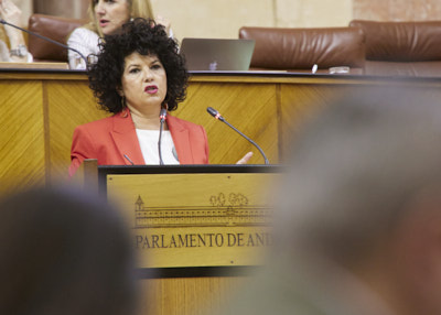 Mara Isabel Mora, presidenta del Grupo Parlamentario Mixto-Adelante Andaluca, posiciona a su grupo en el debate 