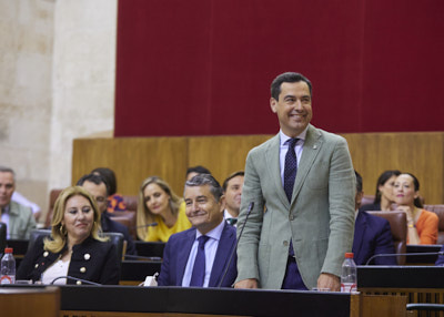 Juan Manuel Moreno, presidente de la Junta de Andaluca, en la sesin de hoy 
