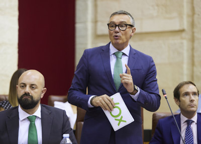  Manuel Gavira, portavoz del Grupo parlamentario Vox en Andalucía, interviene en la sesión de control