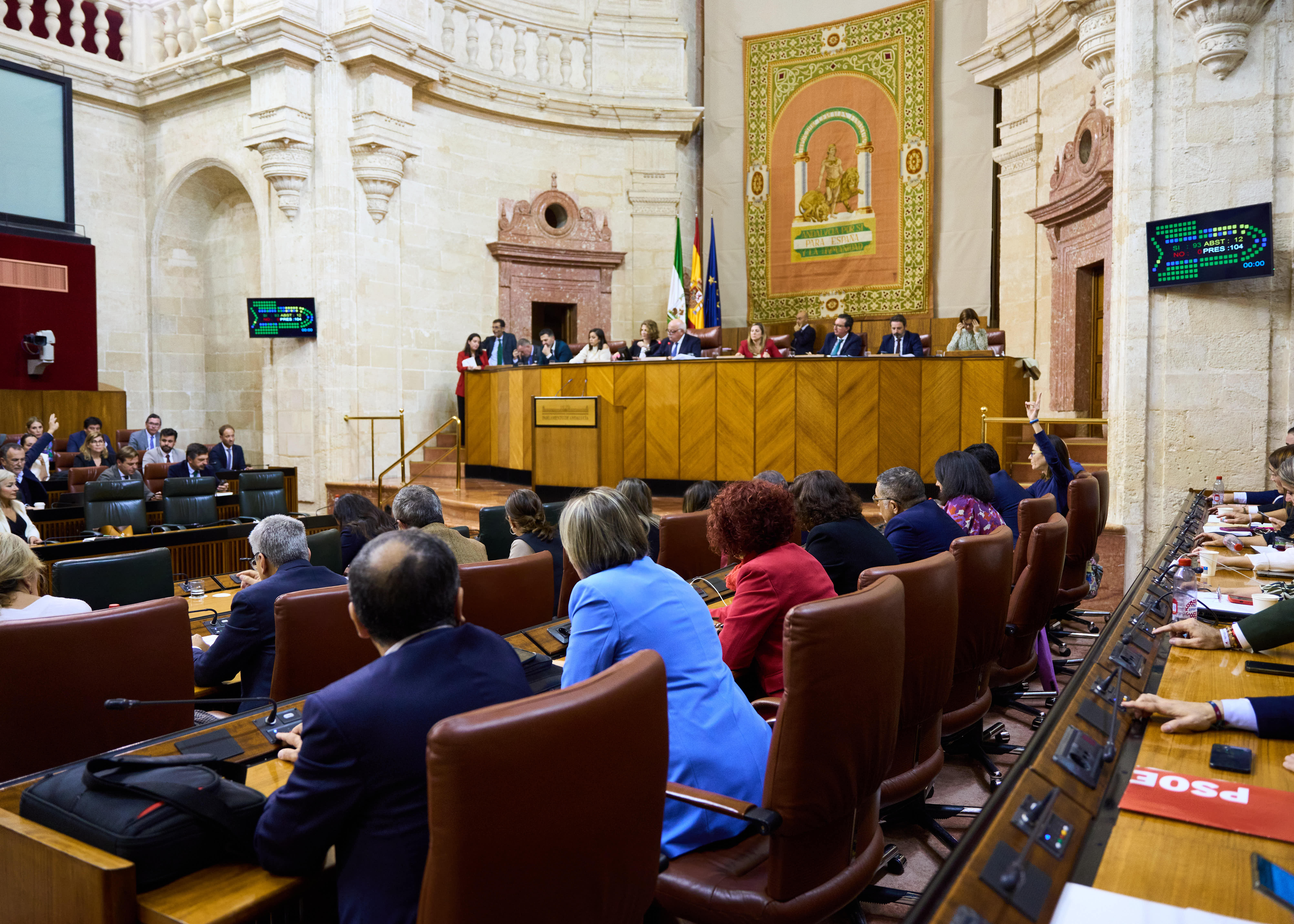   El Pleno del Parlamento, durante una de las votaciones celebradas en la sesin de hoy mircoles