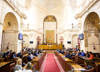    El Saln de Plenos, al inicio del debate de totalidad del Proyecto de Ley del Presupuesto de la Comunidad Autnoma de Andaluca para el ao 2024