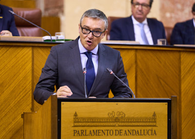  Manuel Gavira, portavoz del Grupo parlamentario Vox, se dirige al presidente de la Junta de Andaluca en el debate sobre el estado de la Comunidad