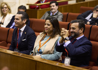 Jaime Javier Domingo Martnez, Diana Molares Gmez y Manuel Alejandro Cardenete Flores, en la tribuna del pblico, tras ser designados como consejeros de la Cmara de Cuentas de Andaluca