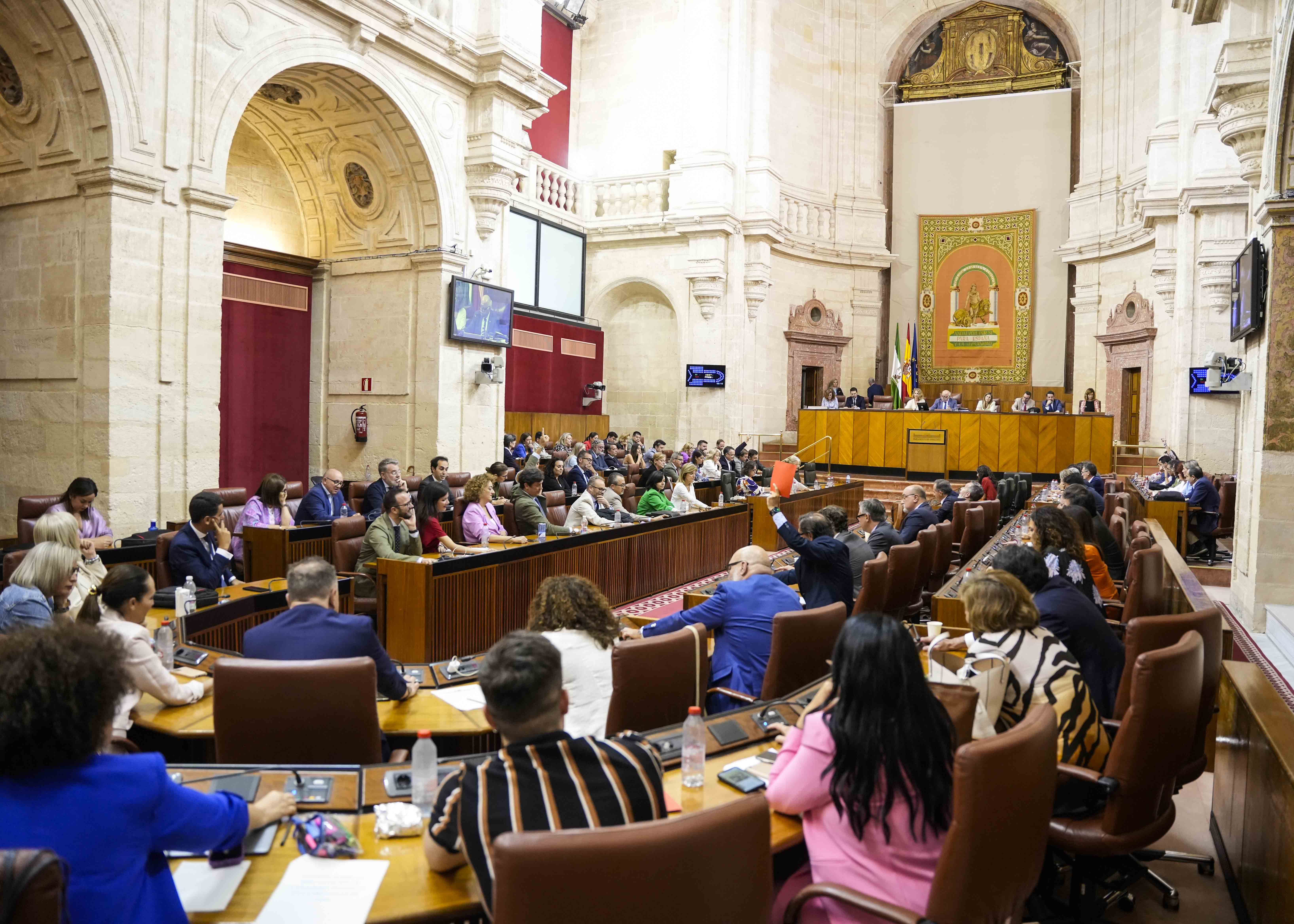El Pleno del Parlamento de Andalucía durante una de las votaciones que se han producido en la tarde de hoy