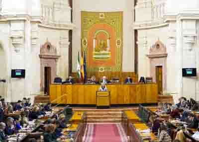 Vista general del saln de plenos durante la intervencin de la consejera de Economa, Hacienda y Fondos Europeos 