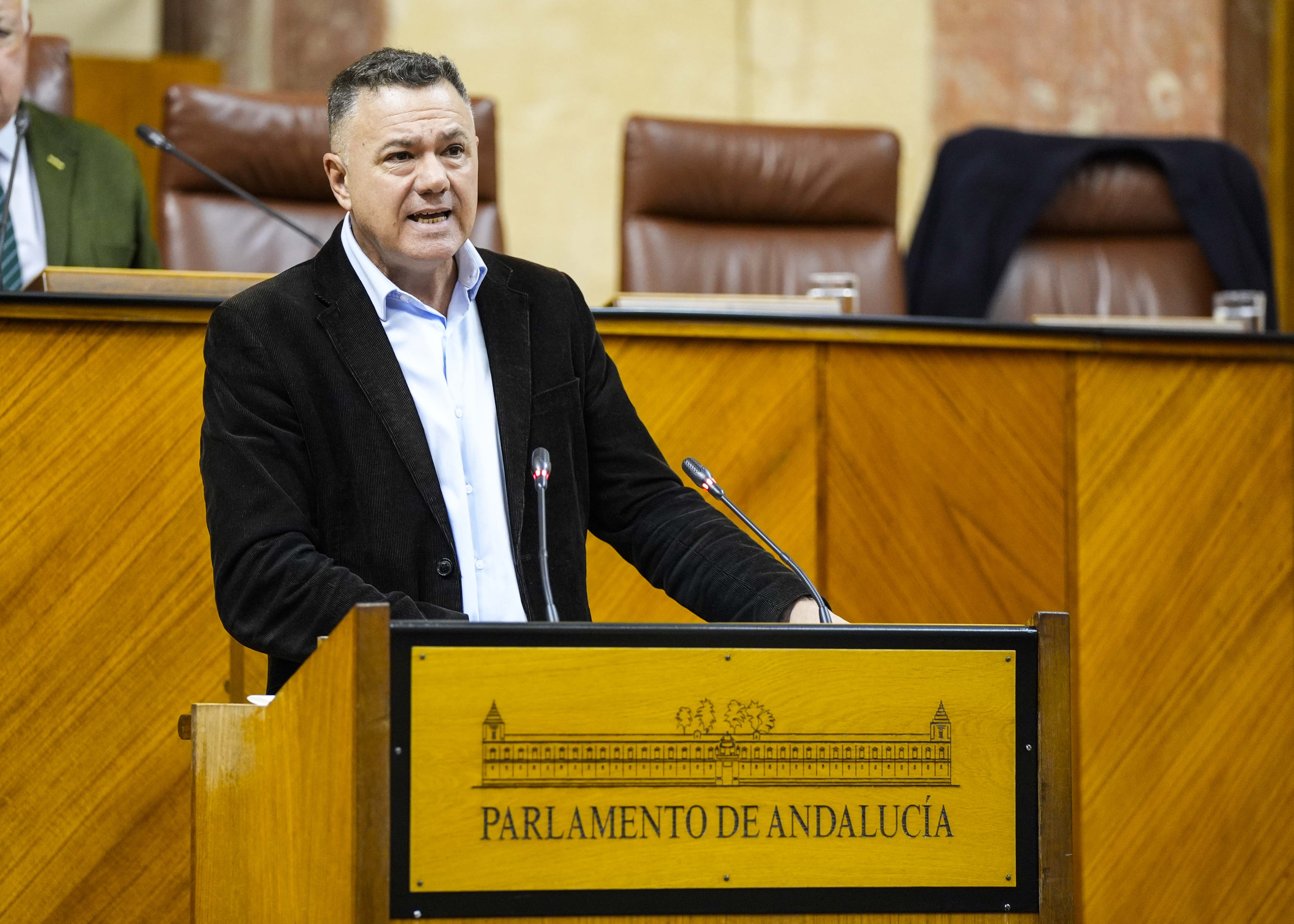 Juan Antonio Delgado, portavoz adjunto del Grupo Por Andaluca, durante su intervencin de esta maana 