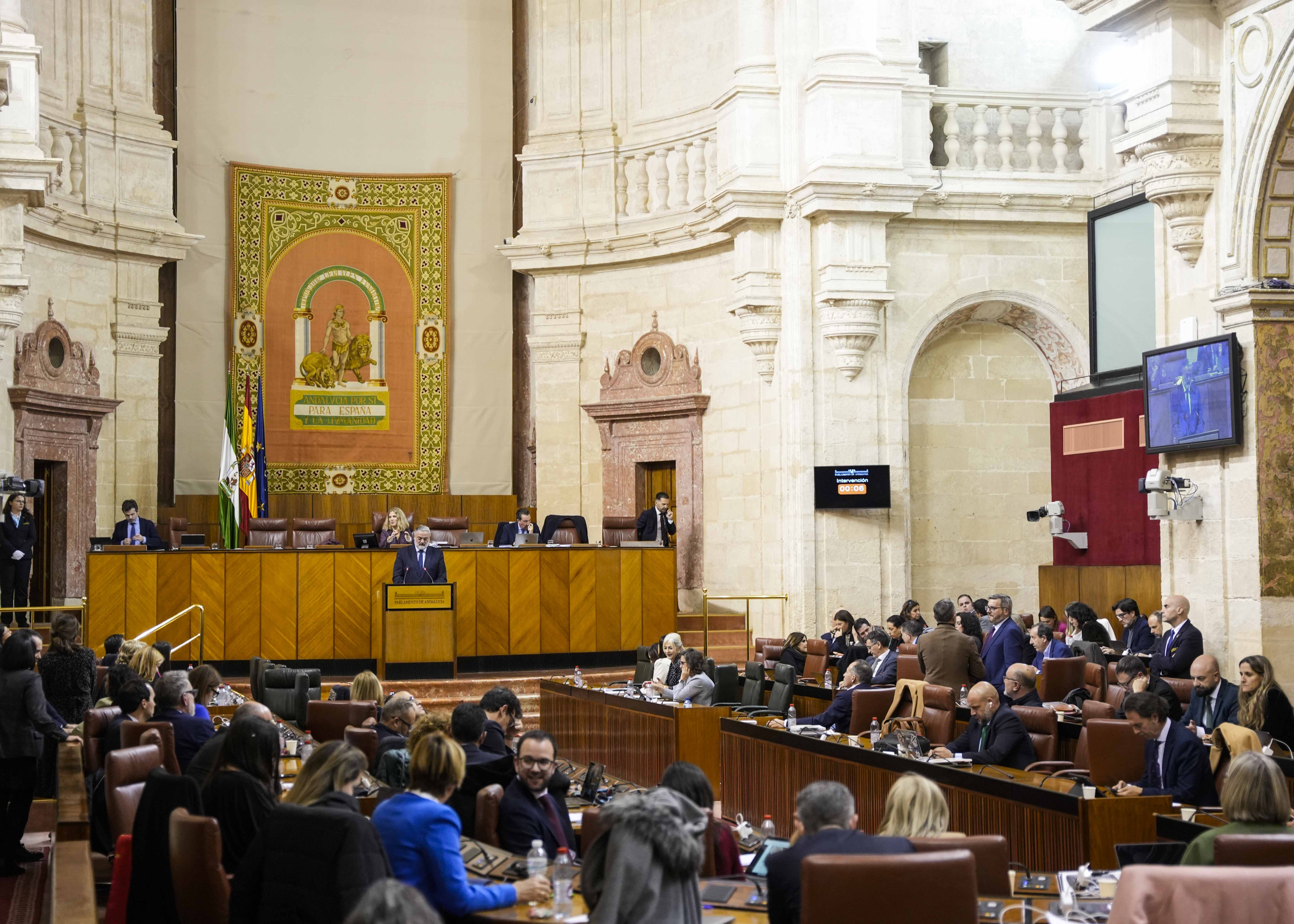 El Pleno del Parlamento de Andaluca durante una de las intervenciones de esta tarde 