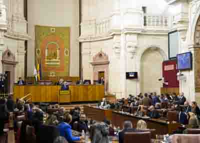 El Pleno del Parlamento de Andaluca durante una de las intervenciones de esta tarde 