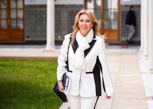  Carolina Espaa, consejera de Economa, Hacienda y Fondos Europeos, se dirige al saln de plenos para continuar con el debate de presupuestos
