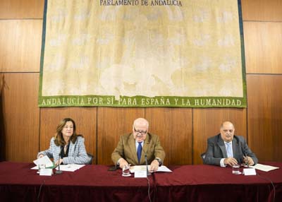  Presiden la mesa el presidente del Parlamento, la consejera de Desarrollo Educativo y el director territorial de la Fundacin Secretariado Gitano  