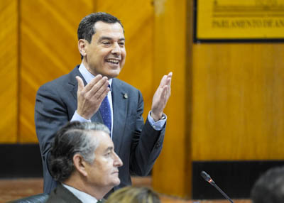 El presidente de la Junta de Andalucía, Juan Manuel Moreno, en una de sus intervenciones 