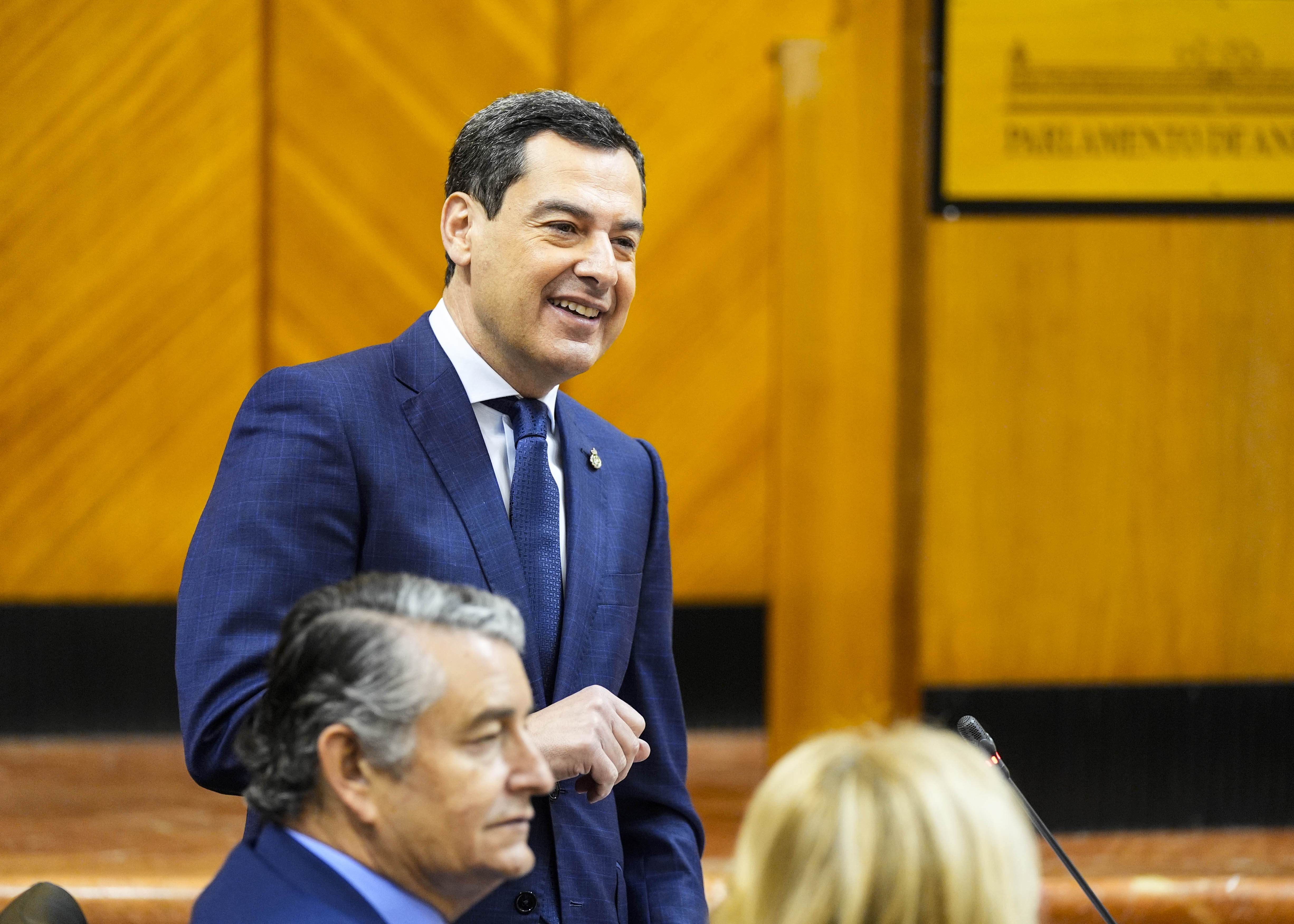  El presidente de la Junta de Andaluca, Juan Manuel Moreno, en una de sus intervenciones 