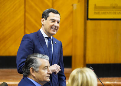  El presidente de la Junta de Andaluca, Juan Manuel Moreno, en una de sus intervenciones 