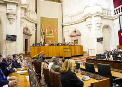  La Mesa del Parlamento de Andaluca y diputados en uno de los momentos de votacin 