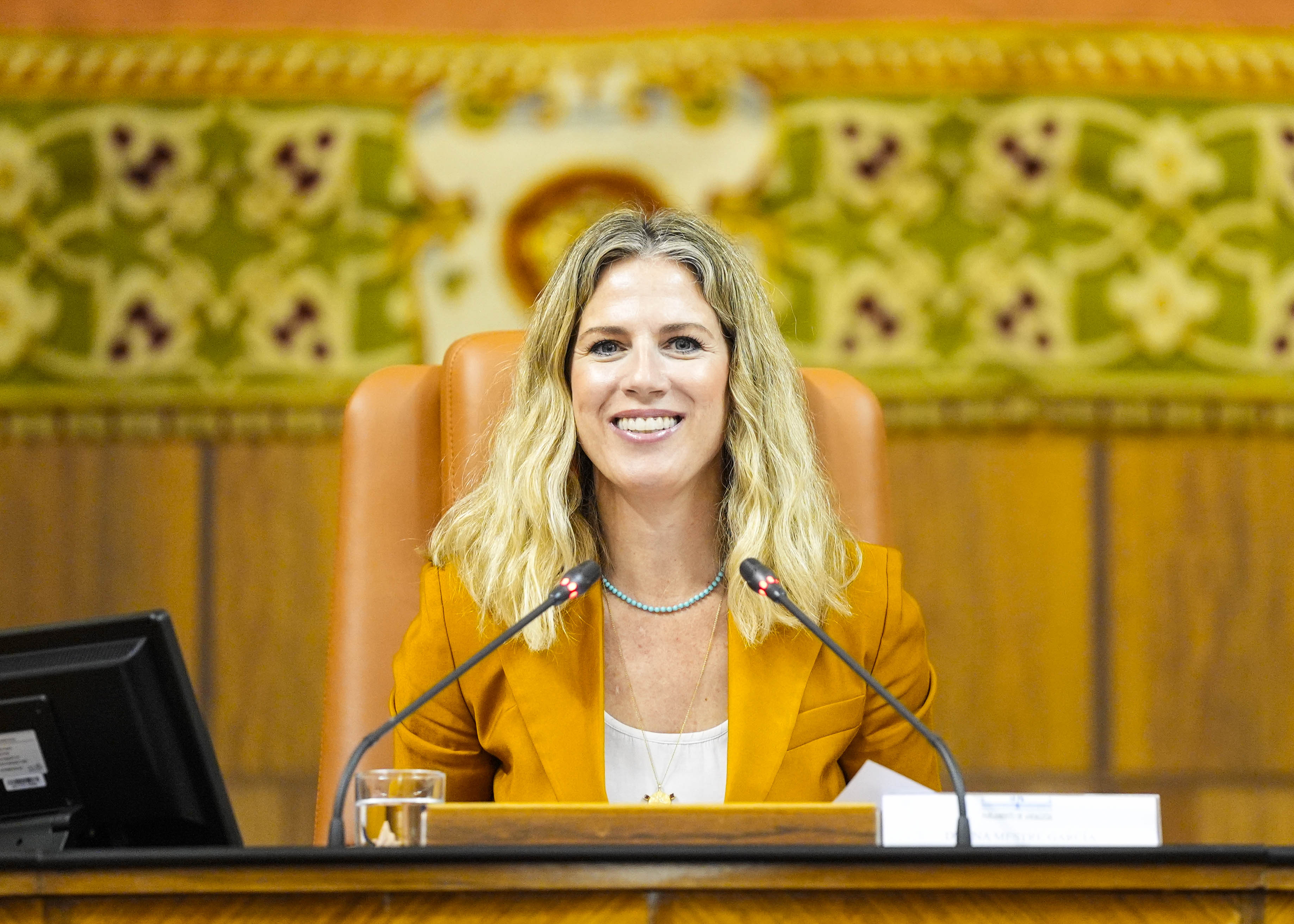  La vicepresidenta primera del Parlamento de Andaluca, Ana Mestre, da la bienvenida a los participantes en el acto "Diputados por un da"   